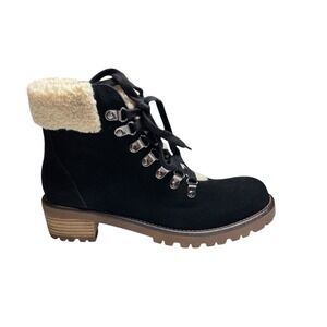 Blondo Size 8 Black Suede Sherpa Lace Up Hiking Boots Cozy Grunge Lug